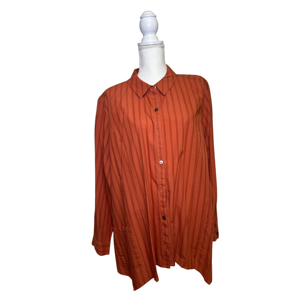 LOGO by Lori Goldstein Women's Orange Striped Button Down Shirt Size Large